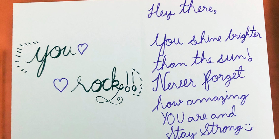 Handwritten note of encouragement from a teen